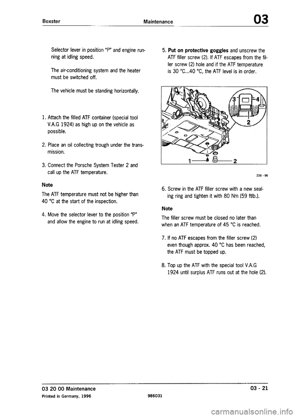 PORSCHE 986 BOXSTER 1997  Workshop Manual 