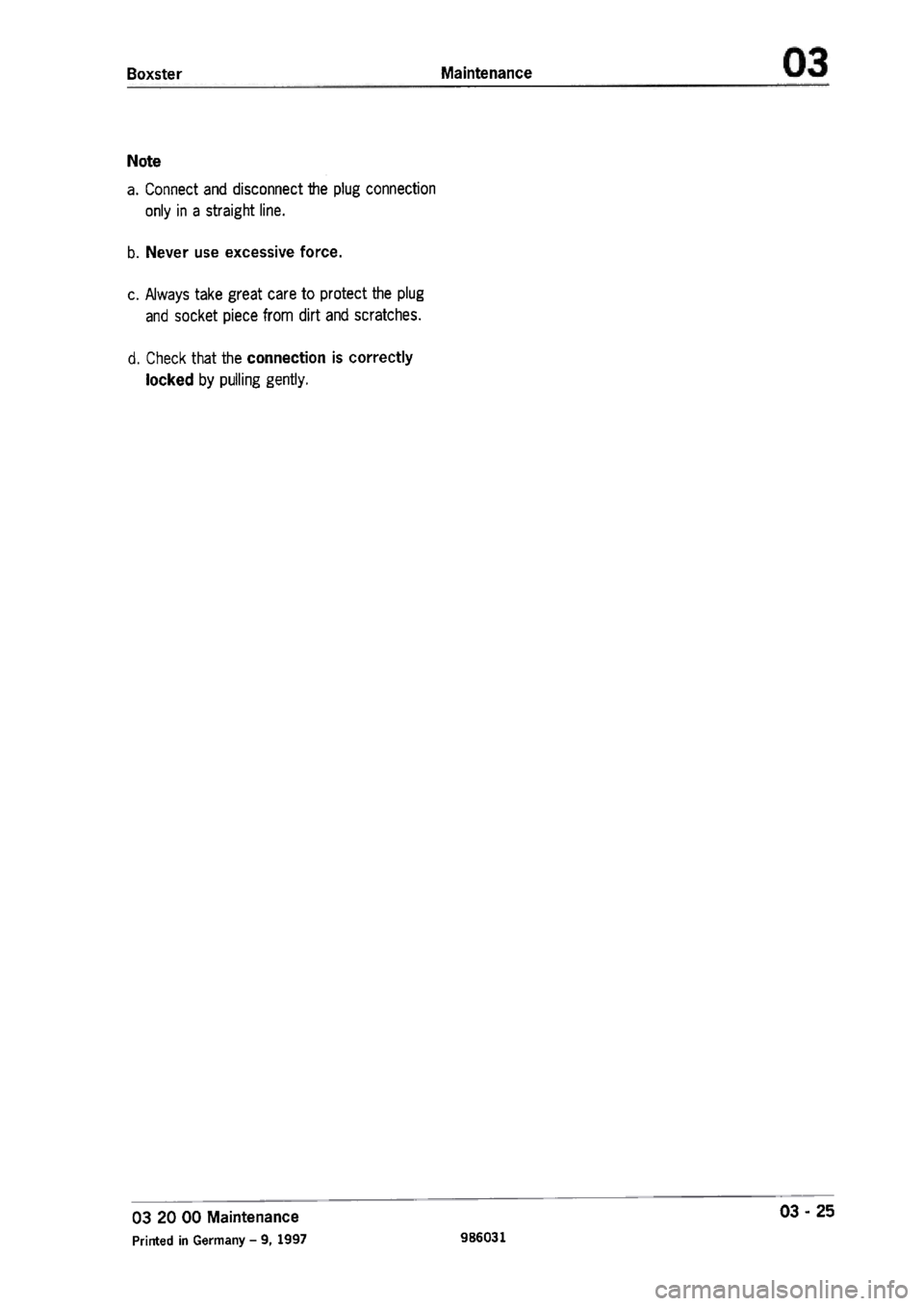 PORSCHE 986 BOXSTER 1997  Workshop Manual 