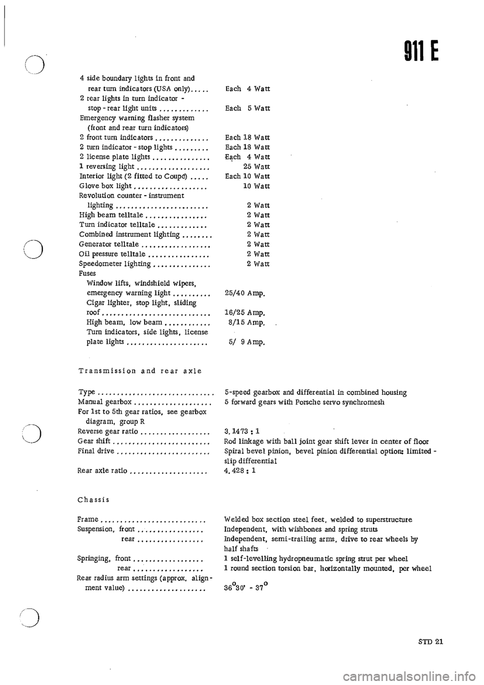 PORSCHE 911 1970 1.G Technical Data Owners Manual 