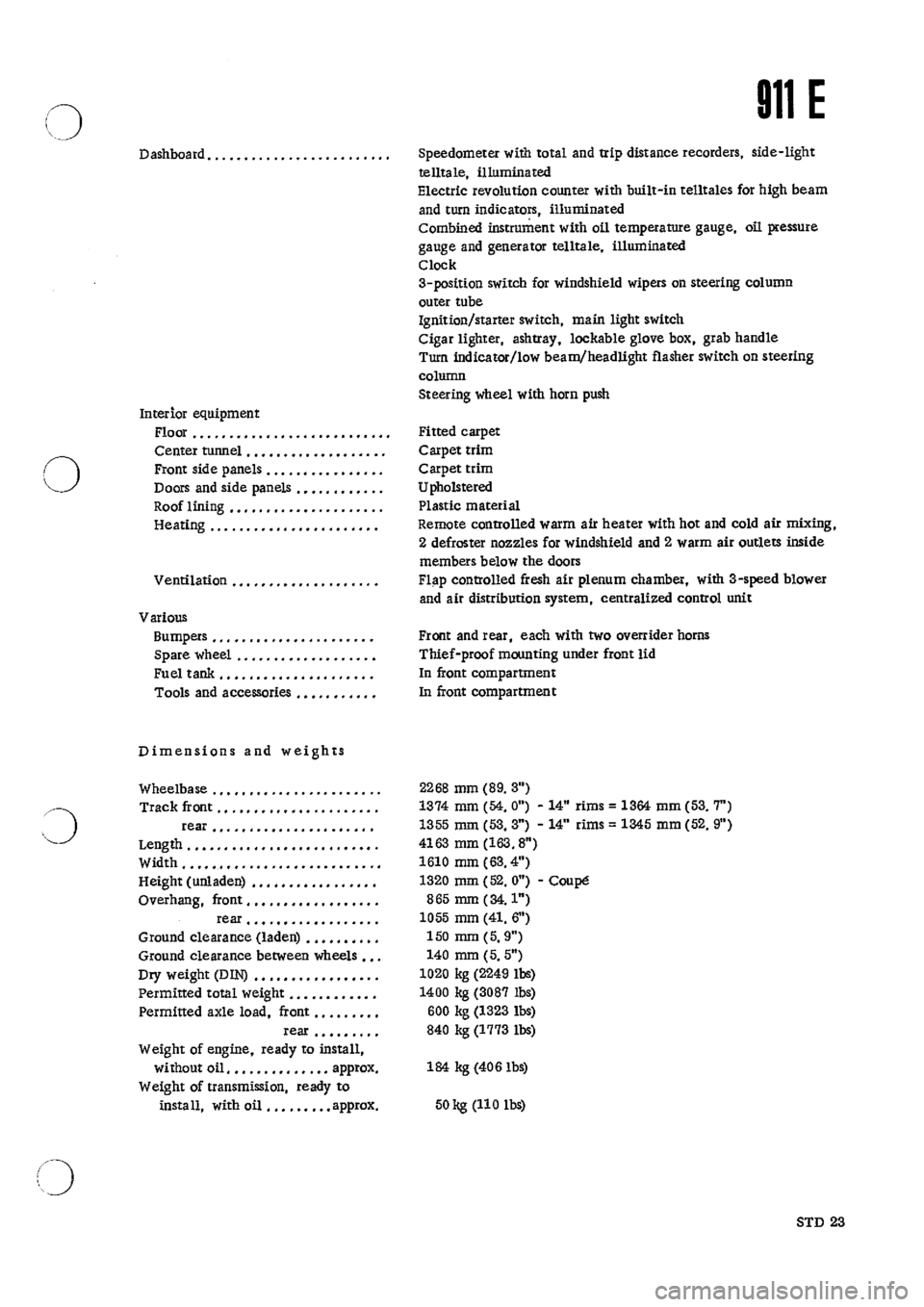 PORSCHE 911 1968 1.G Technical Data Owners Guide 