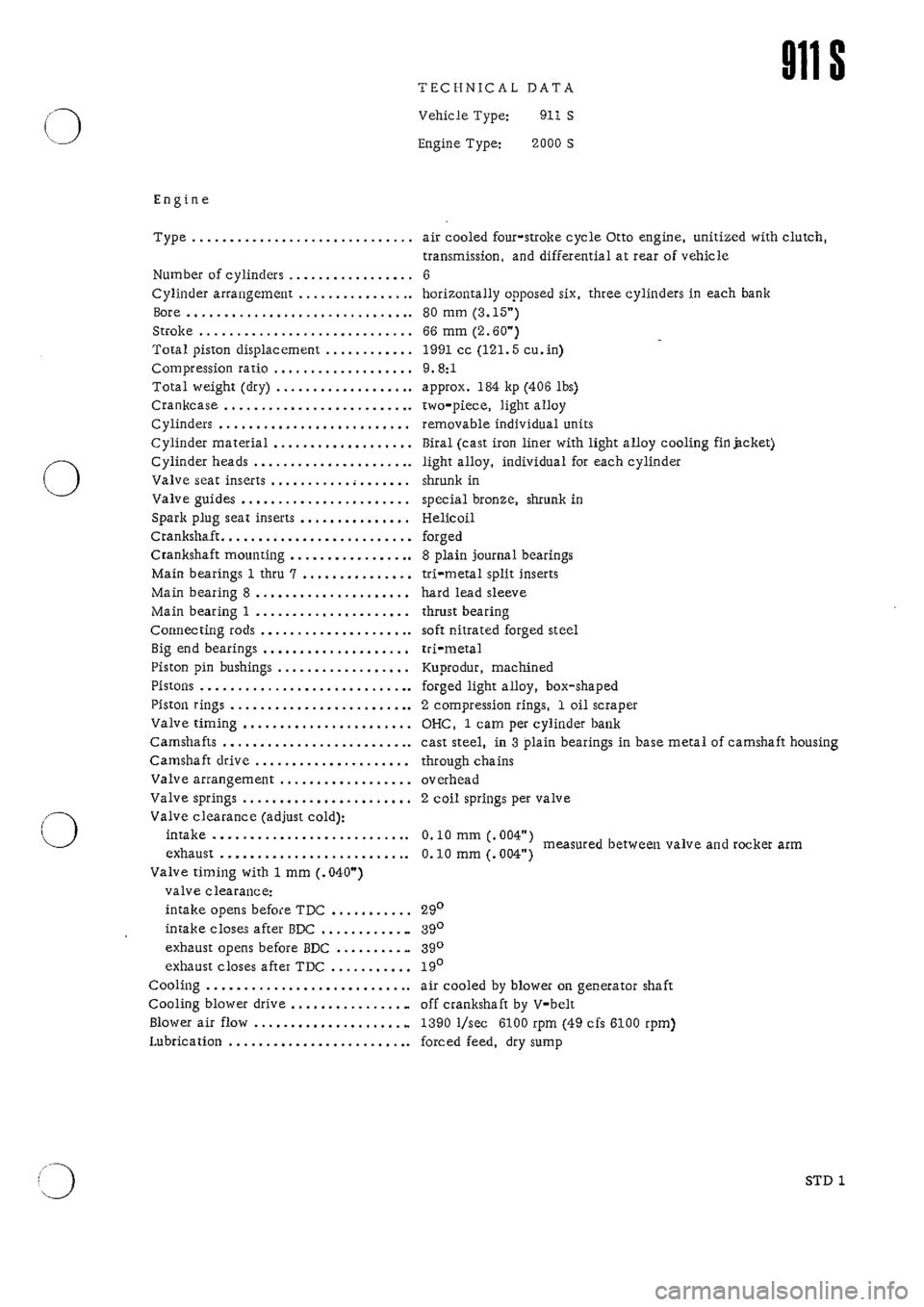 PORSCHE 911 1971 1.G Technical Data Workshop Manual 