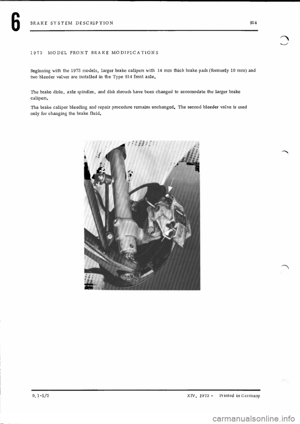 PORSCHE 914 1969 1.G Brakes Owners Manual PORSCHE 914 1969 1.G Brakes Owners Manual