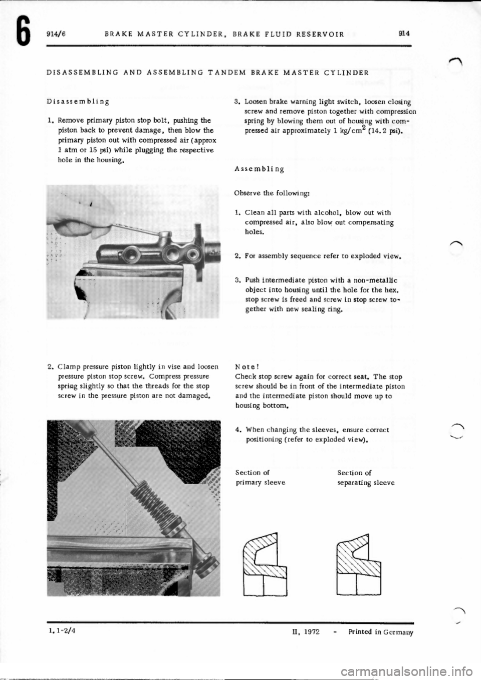 PORSCHE 914 1971 1.G Brakes Owners Guide 