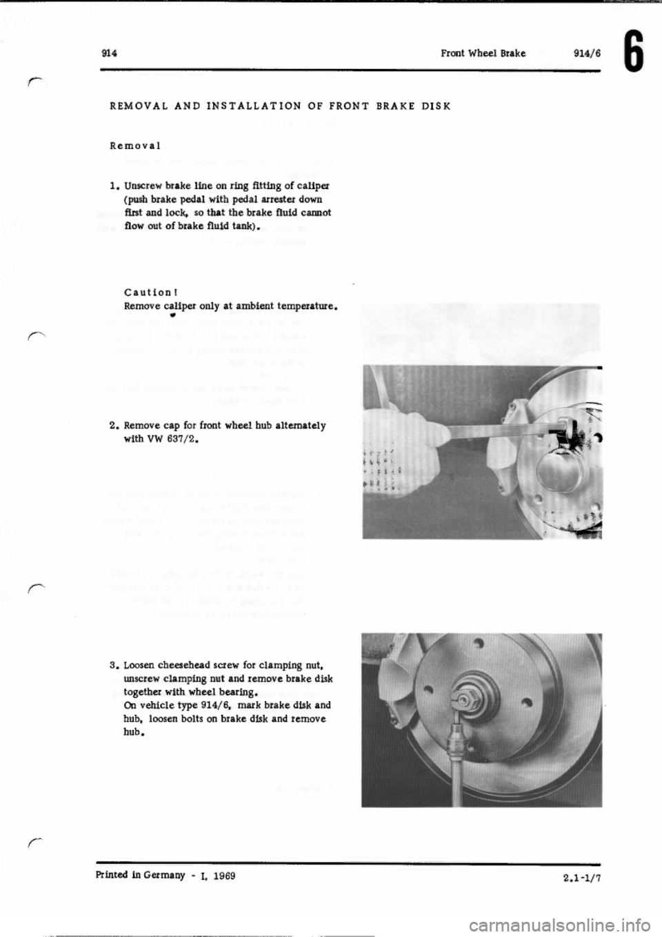 PORSCHE 914 1970 1.G Brakes Service Manual PORSCHE 914 1970 1.G Brakes Service Manual