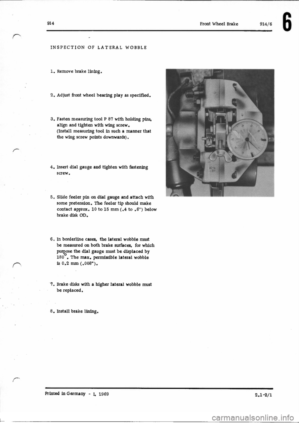 PORSCHE 914 1971 1.G Brakes Service Manual 