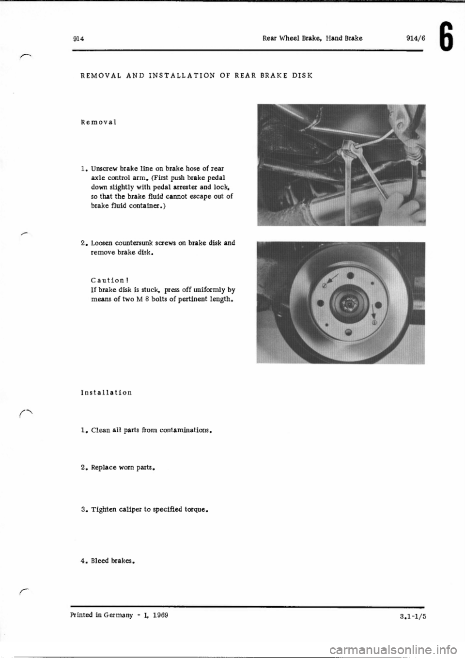 PORSCHE 914 1971 1.G Brakes Repair Manual PORSCHE 914 1971 1.G Brakes Repair Manual