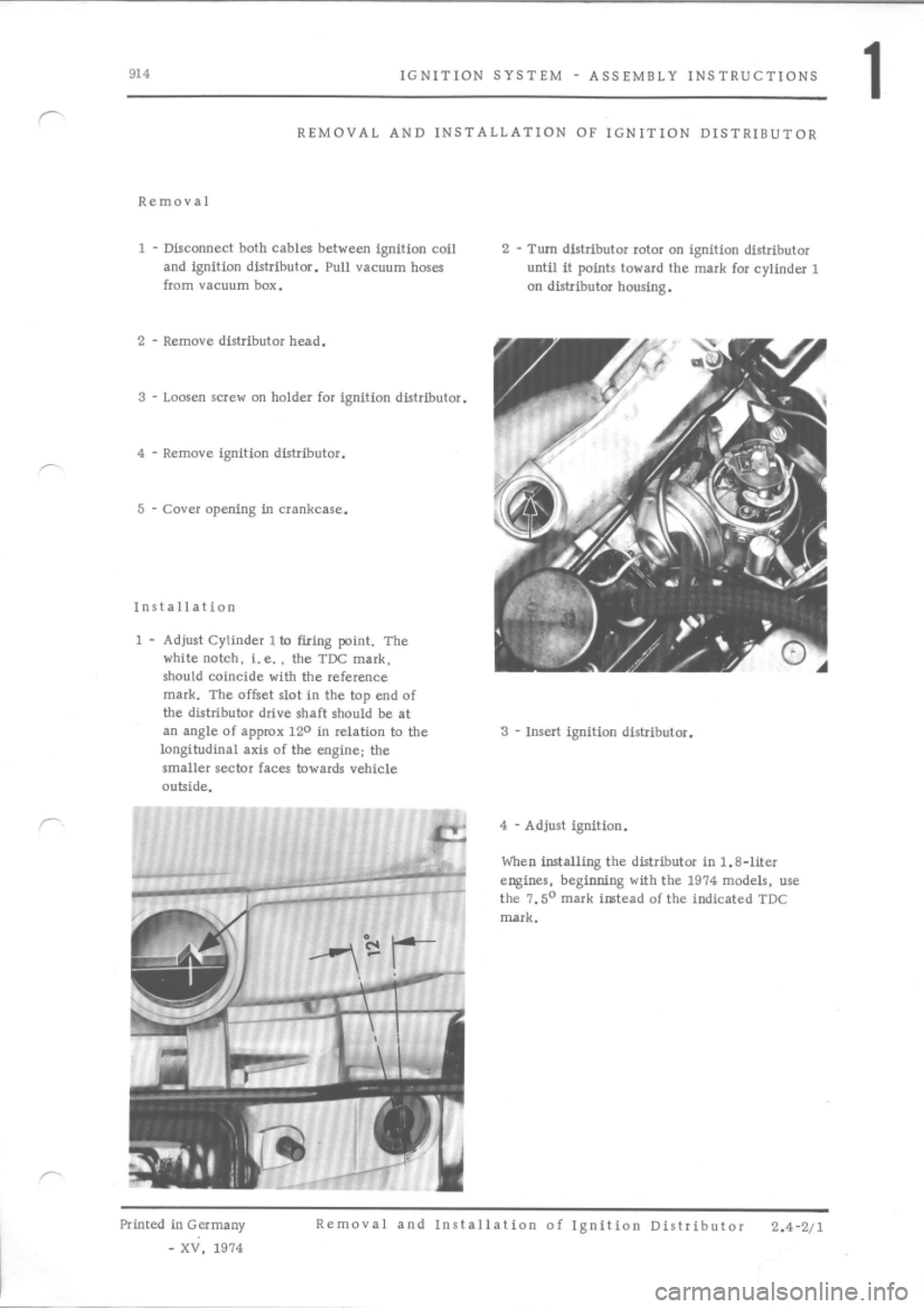 PORSCHE 914 1974 1.G Engine 1 Repair Manual 