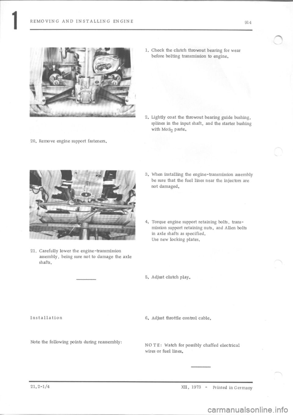 PORSCHE 914 1972 1.G Engine 3 Owners Guide 