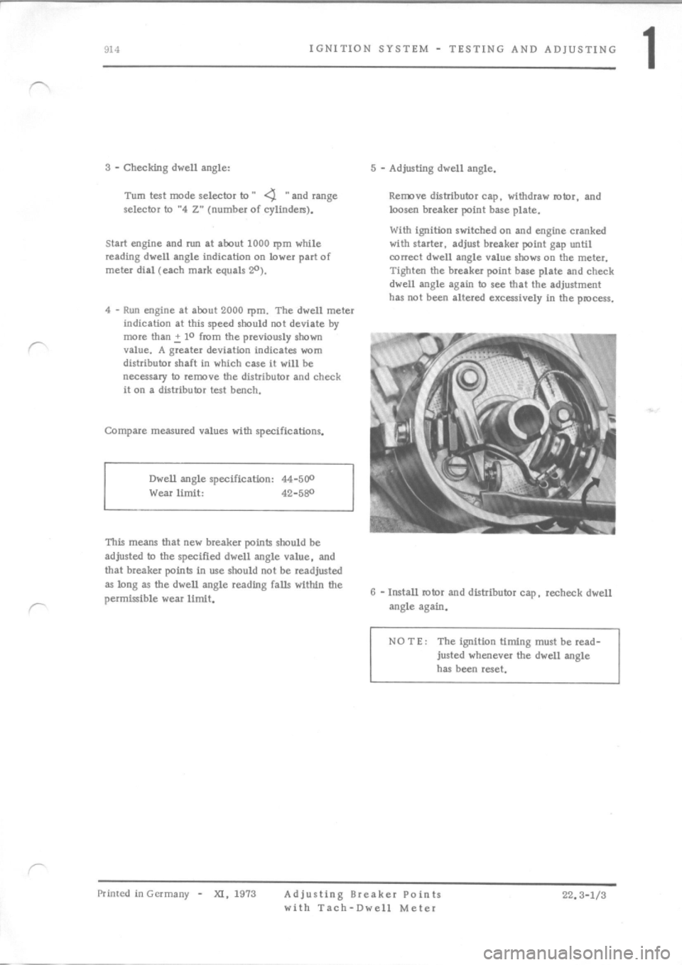 PORSCHE 914 1972 1.G Engine 3 Service Manual 