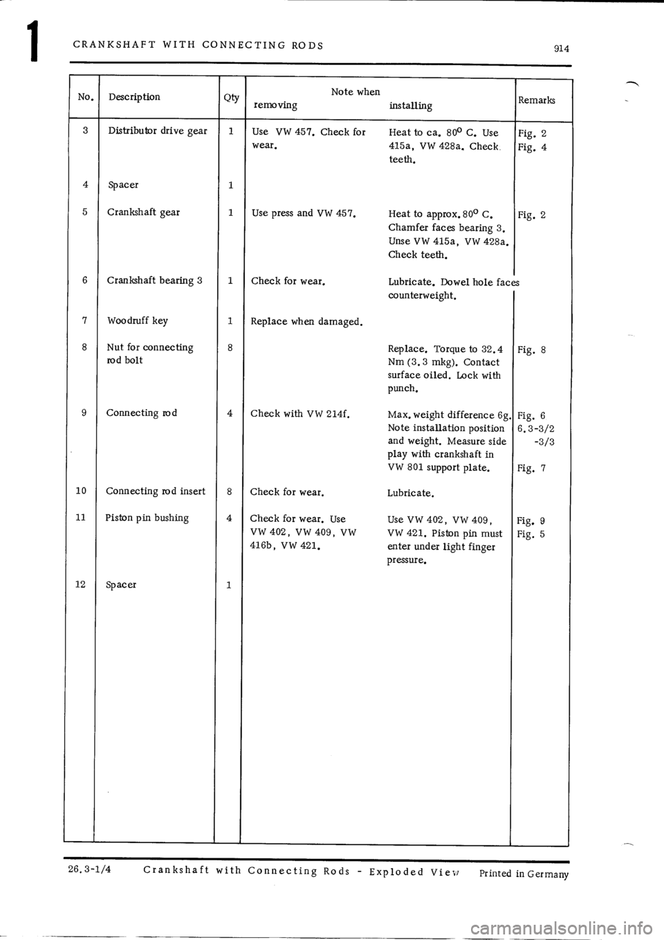 PORSCHE 914 1969 1.G Engine 4 Service Manual 