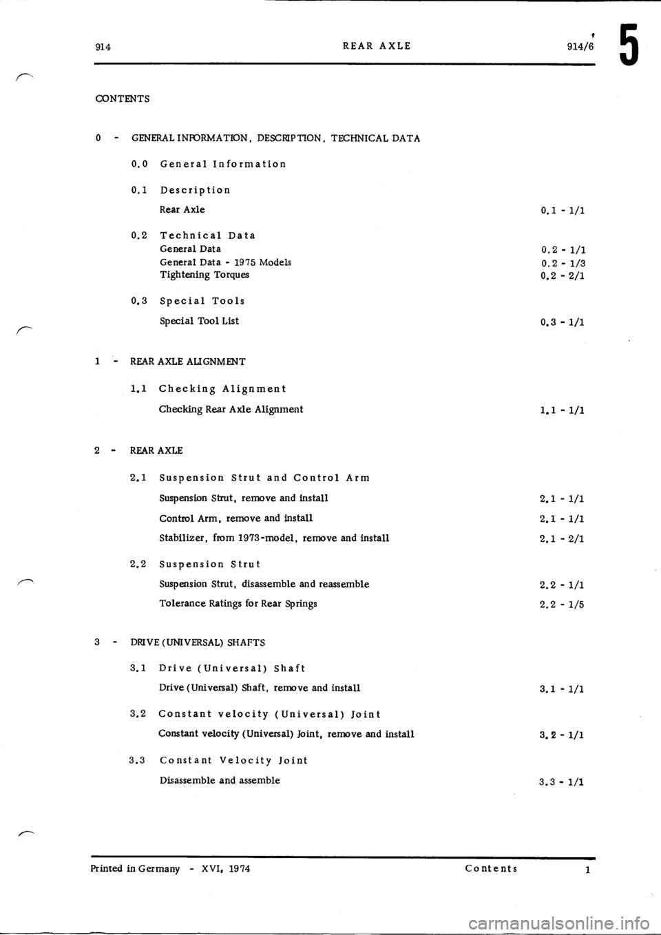 PORSCHE 914 1973 1.G Rear Axle Workshop Manual 