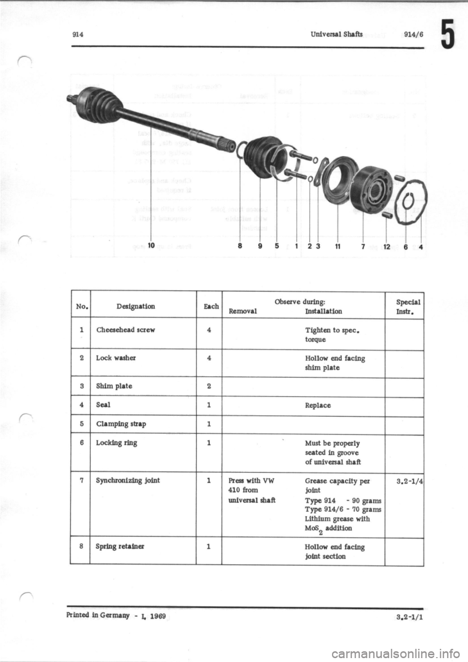 PORSCHE 914 1971 1.G Rear Axle Owners Manual 
