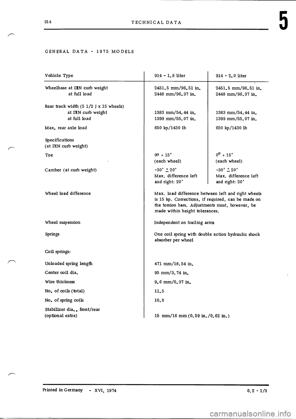 PORSCHE 914 1973 1.G Rear Axle Workshop Manual 