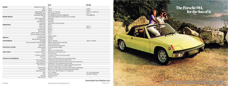 PORSCHE 914 1973 1.G Information Manual 