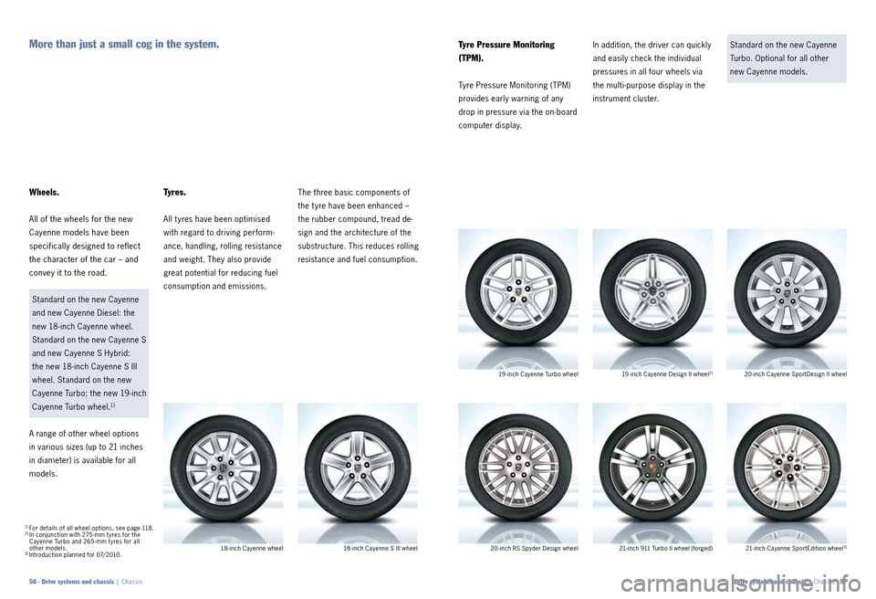 PORSCHE CAYNNE 2010 1.G Information Manual Ty r e s .
All t yres have been optimised
with regard to driving perform
ance, handling, rolling resistance
and weight. They also provide
great potential for reducing fuel
consumption and emiss PORSCHE CAYNNE 2010 1.G Information Manual Ty r e s .
All t yres have been optimised
with regard to driving perform
ance, handling, rolling resistance
and weight. They also provide
great potential for reducing fuel
consumption and emiss