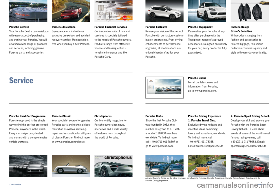 PORSCHE CAYNNE 2011 2.G Information Manual Porsche Centres
Your Porsche Centre can assist you
with every aspect of purchasing
and owning your Porsche. You will
also find a wide range of products
and services, including genuine
Porsche par PORSCHE CAYNNE 2011 2.G Information Manual Porsche Centres
Your Porsche Centre can assist you
with every aspect of purchasing
and owning your Porsche. You will
also find a wide range of products
and services, including genuine
Porsche par