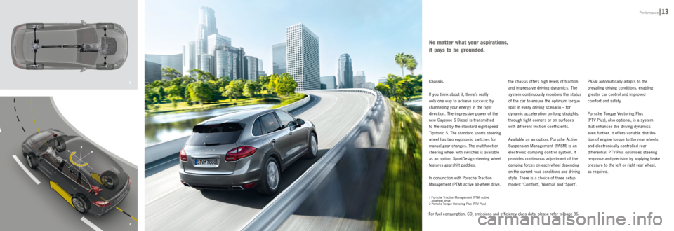 PORSCHE CAYNNE DIESEL 2012 2.G Information Manual 2
1Chassis.
If you think about it, there’s really
only one way to achieve success: by
chan
nelling your energy in the right
direction. The impressive power of the
new Cayenne S Diesel is trans PORSCHE CAYNNE DIESEL 2012 2.G Information Manual 2
1Chassis.
If you think about it, there’s really
only one way to achieve success: by
chan
nelling your energy in the right
direction. The impressive power of the
new Cayenne S Diesel is trans