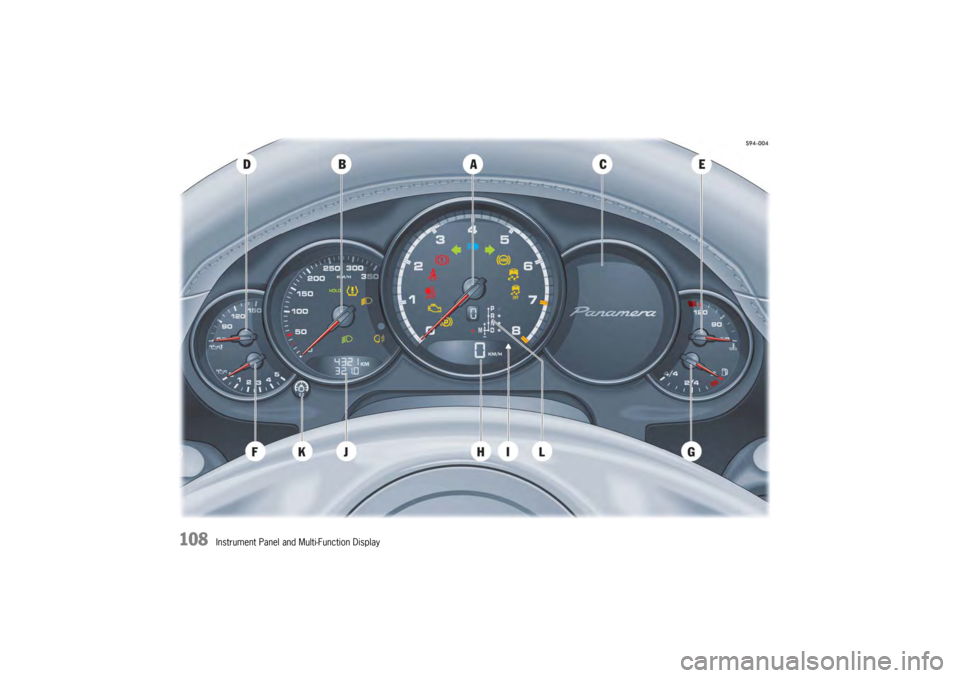 PORSCHE PANAMERA 2010 1.G Owners Manual 108
Instrument Panel and Multi-Function Display PORSCHE PANAMERA 2010 1.G Owners Manual 108
Instrument Panel and Multi-Function Display