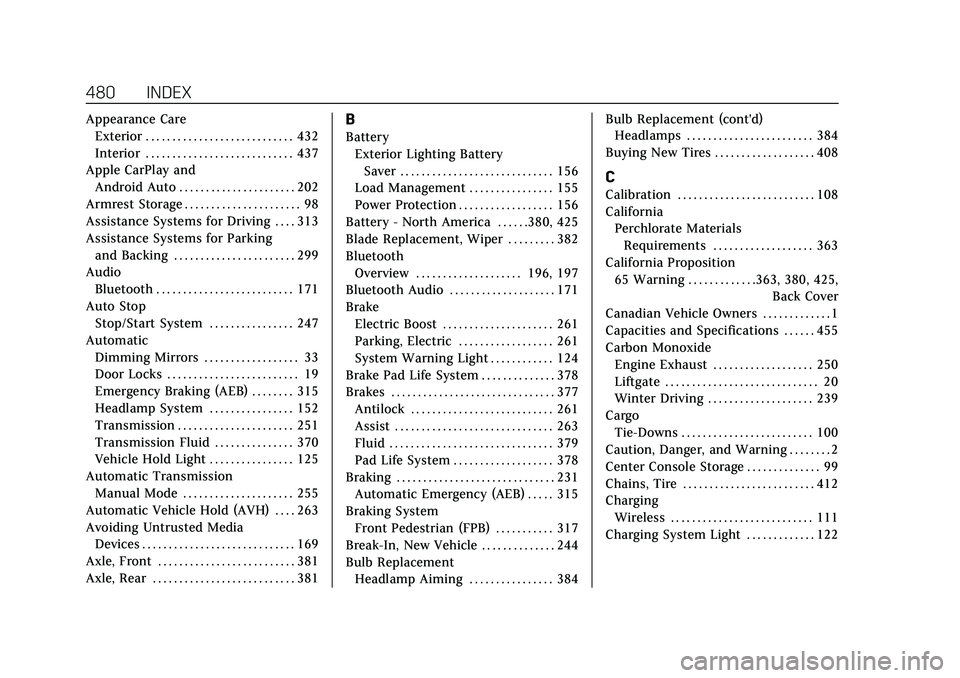 CADILLAC ESCALADE 2021 Owners Manual Cadillac Escalade Owner Manual (GMNA-Localizing-U.S./Canada/Mexico-
13690472) - 2021 - CRC - 8/10/21
480 INDEX
Appearance CareExterior . . . . . . . . . . . . . . . . . . . . . . . . . . . . 432
Inter CADILLAC ESCALADE 2021 Owners Manual Cadillac Escalade Owner Manual (GMNA-Localizing-U.S./Canada/Mexico-
13690472) - 2021 - CRC - 8/10/21
480 INDEX
Appearance CareExterior . . . . . . . . . . . . . . . . . . . . . . . . . . . . 432
Inter