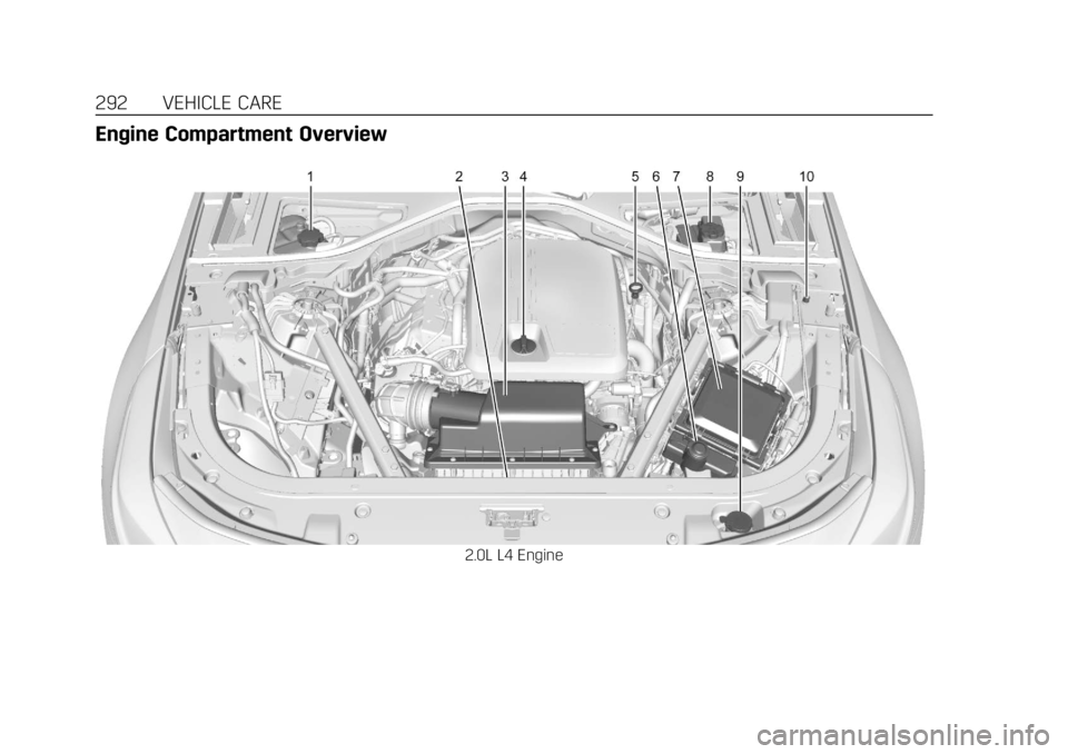 CADILLAC CT6 2019  Owners Manual Cadillac CT6 Owner Manual (GMNA-Localizing-U.S./Canada-12533370) -
2019 - crc - 1/23/19
292 VEHICLE CARE
Engine Compartment Overview
2.0L L4 Engine 