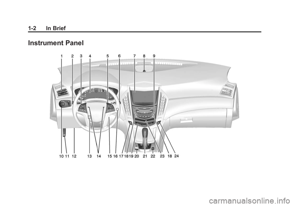 CADILLAC SRX 2014 Owners Manual Black plate (2,1)Cadillac SRX Owner Manual (GMNA-Localizing-U.S./Canada/Mexico-
6081464) - 2014 - CRC - 10/4/13
1-2 In Brief
Instrument Panel CADILLAC SRX 2014 Owners Manual Black plate (2,1)Cadillac SRX Owner Manual (GMNA-Localizing-U.S./Canada/Mexico-
6081464) - 2014 - CRC - 10/4/13
1-2 In Brief
Instrument Panel