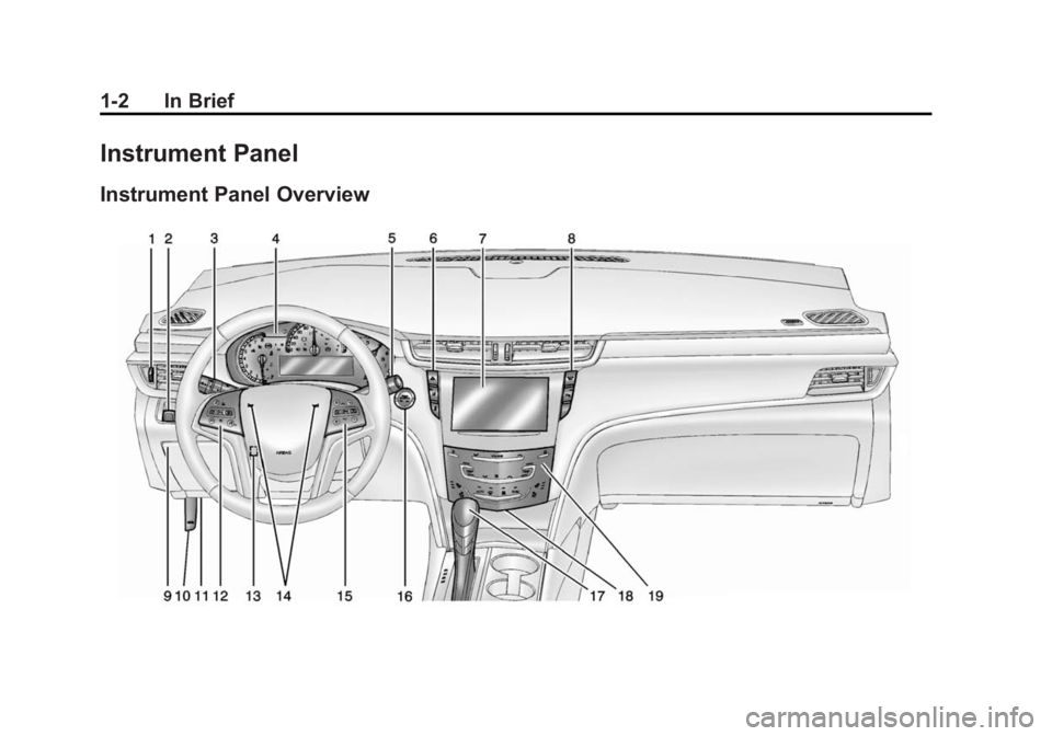 CADILLAC XTS 2014  Owners Manual Black plate (2,1)Cadillac XTS Owner Manual (GMNA-Localizing-U.S./Canada-6006999) -
2014 - CRC - 9/11/13
1-2 In Brief
Instrument Panel
Instrument Panel Overview 