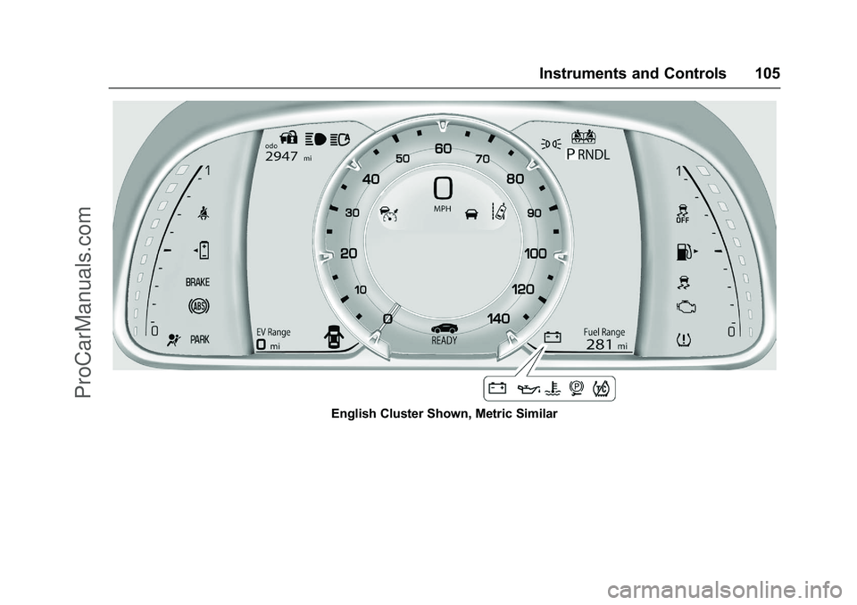 CADILLAC ELR 2016 Owners Manual Cadillac ELR Owner Manual (GMNA-Localizing-U.S/Canada-9087644) -
2016 - crc - 9/17/15
Instruments and Controls 105
English Cluster Shown, Metric Similar
ProCarManuals.com CADILLAC ELR 2016 Owners Manual Cadillac ELR Owner Manual (GMNA-Localizing-U.S/Canada-9087644) -
2016 - crc - 9/17/15
Instruments and Controls 105
English Cluster Shown, Metric Similar
ProCarManuals.com