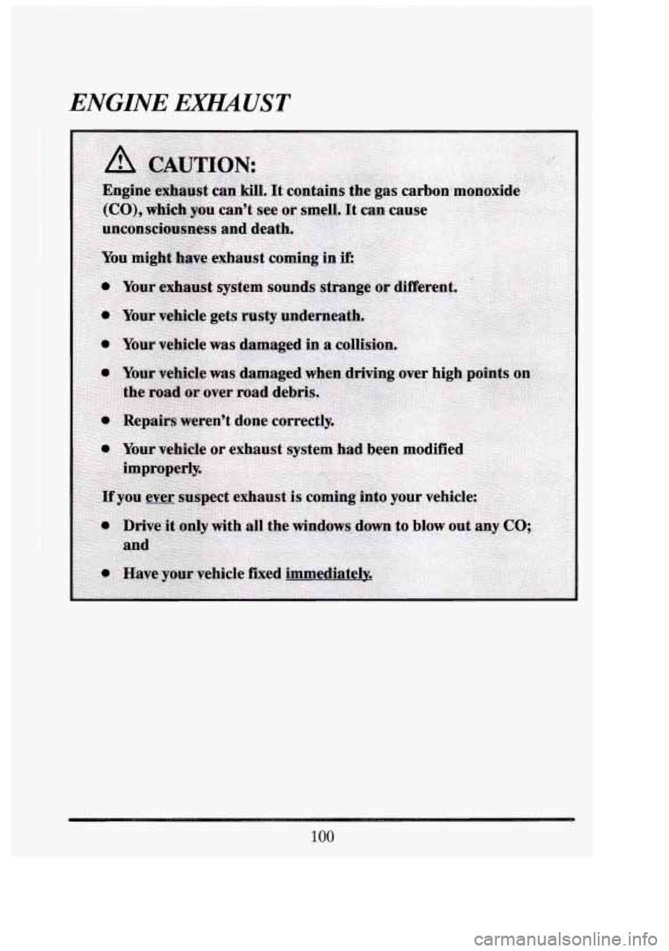 CADILLAC FLEETWOOD 1994  Owners Manual ENGINE EXH14UST 
100 
51 
U 
-*  