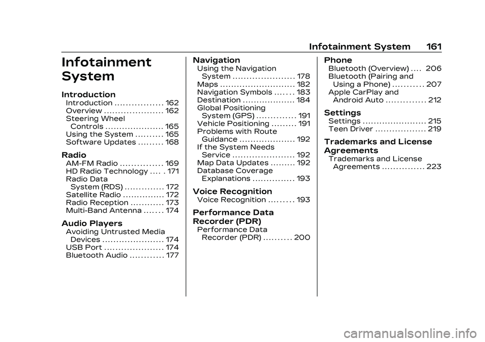 CADILLAC CT5 2023 Owners Manual Cadillac CT5 Owner Manual (GMNA-Localizing-U.S./Canada-16500419) -
2023 - CRC - 5/6/22
Infotainment System 161
Infotainment
System
Introduction
Introduction . . . . . . . . . . . . . . . . . 162
Overv CADILLAC CT5 2023 Owners Manual Cadillac CT5 Owner Manual (GMNA-Localizing-U.S./Canada-16500419) -
2023 - CRC - 5/6/22
Infotainment System 161
Infotainment
System
Introduction
Introduction . . . . . . . . . . . . . . . . . 162
Overv