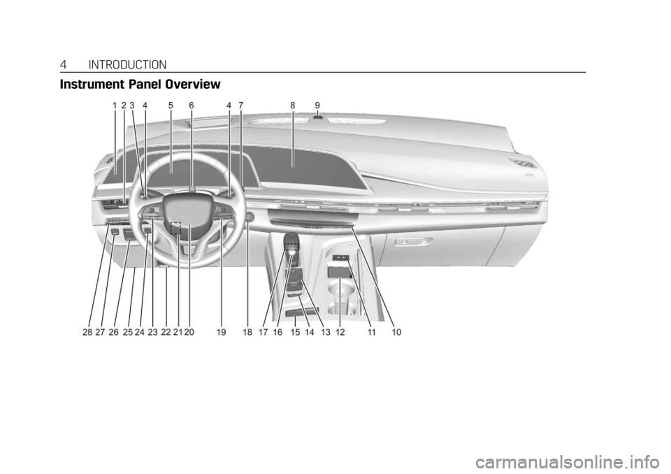 CADILLAC ESCALADE 2022  Owners Manual Cadillac Escalade Owner Manual (GMNA-Localizing-U.S./Canada/Mexico-
15567102) - 2022 - CRC - 11/17/21
4 INTRODUCTION
Instrument Panel Overview 