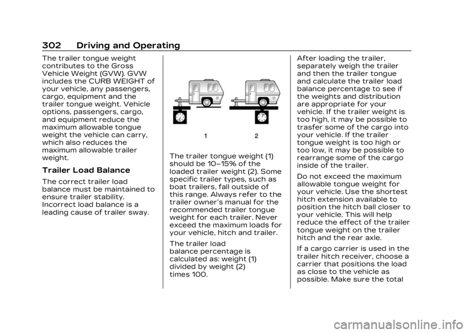 CADILLAC LYRIC 2023 Owners Manual Cadillac Lyriq Owner Manual (GMNA-Localizing-U.S./Canada-15644413) -
2023 - CRC - 2/23/22
302 Driving and Operating
The trailer tongue weight
contributes to the Gross
Vehicle Weight (GVW). GVW
include CADILLAC LYRIC 2023 Owners Manual Cadillac Lyriq Owner Manual (GMNA-Localizing-U.S./Canada-15644413) -
2023 - CRC - 2/23/22
302 Driving and Operating
The trailer tongue weight
contributes to the Gross
Vehicle Weight (GVW). GVW
include