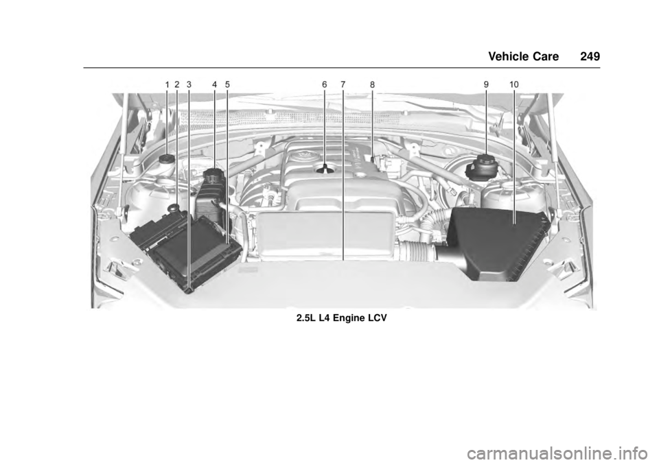 CADILLAC ATS 2016 1.G Owners Manual Cadillac ATS/ATS-V Owner Manual (GMNA-Localizing-MidEast-9369639) -
2016 - crc - 12/9/15
Vehicle Care 249
2.5L L4 Engine LCV CADILLAC ATS 2016 1.G Owners Manual Cadillac ATS/ATS-V Owner Manual (GMNA-Localizing-MidEast-9369639) -
2016 - crc - 12/9/15
Vehicle Care 249
2.5L L4 Engine LCV