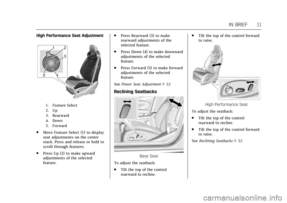 CADILLAC ATS COUPE 2017 1.G User Guide Cadillac ATS/ATS-V Owner Manual (GMNA-Localizing-MidEast-10287885) -
2017 - crc - 6/16/16
IN BRIEF 11
High Performance Seat Adjustment
1. Feature Select
2. Up
3. Rearward
4. Down
5. Forward
.Move Feat