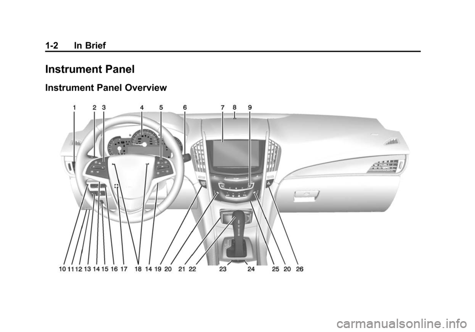 CADILLAC ATS COUPE 2015 1.G Owners Manual Black plate (2,1)Cadillac ATS Owner Manual (GMNA-Localizing-U.S./Canada/Mexico-
7707477) - 2015 - crc - 9/15/14
1-2 In Brief
Instrument Panel
Instrument Panel Overview 
