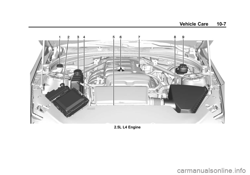 CADILLAC ATS SEDAN 2015 1.G Owners Manual Black plate (7,1)Cadillac ATS Owner Manual (GMNA-Localizing-U.S./Canada/Mexico-
7707477) - 2015 - crc - 9/15/14
Vehicle Care 10-7
2.5L L4 Engine 