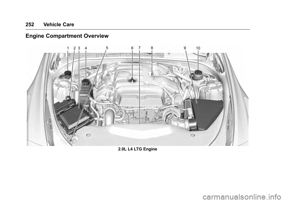 CADILLAC CTS 2016 3.G Owners Manual Cadillac CTS/CTS-V Owner Manual (GMNA-Localizing-MidEast-9369309) -
2016 - crc - 7/30/15
252 Vehicle Care
Engine Compartment Overview
2.0L L4 LTG Engine CADILLAC CTS 2016 3.G Owners Manual Cadillac CTS/CTS-V Owner Manual (GMNA-Localizing-MidEast-9369309) -
2016 - crc - 7/30/15
252 Vehicle Care
Engine Compartment Overview
2.0L L4 LTG Engine