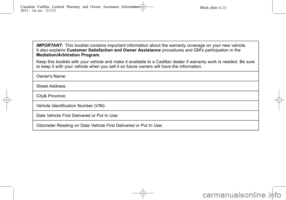 CADILLAC CTS 2013 2.G Warranty Guide 