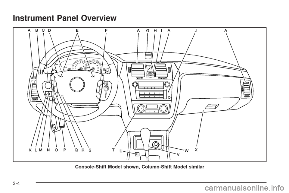 CADILLAC DTS 2009 1.G Owners Manual Instrument Panel Overview
Console-Shift Model shown, Column-Shift Model similar
3-4 CADILLAC DTS 2009 1.G Owners Manual Instrument Panel Overview
Console-Shift Model shown, Column-Shift Model similar
3-4