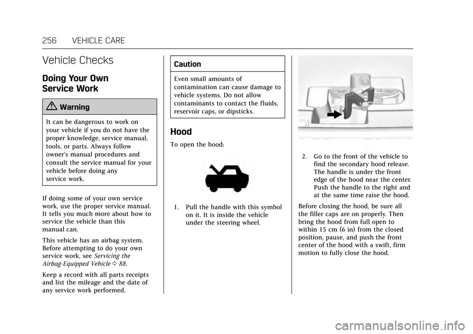 CADILLAC ESCALADE 2017 4.G Owners Manual Cadillac Escalade Owner Manual (GMNA-Localizing-MidEast-10293077) -
2017 - crc - 8/24/16
256 VEHICLE CARE
Vehicle Checks
Doing Your Own
Service Work
{Warning
It can be dangerous to work on
your vehicl CADILLAC ESCALADE 2017 4.G Owners Manual Cadillac Escalade Owner Manual (GMNA-Localizing-MidEast-10293077) -
2017 - crc - 8/24/16
256 VEHICLE CARE
Vehicle Checks
Doing Your Own
Service Work
{Warning
It can be dangerous to work on
your vehicl