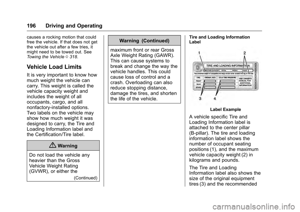 CADILLAC ESCALADE 2016 4.G Owners Manual Cadillac Escalade Owner Manual (GMNA-Localizing-MidEast-9369153) -
2016 - crc - 6/19/15
196 Driving and Operating
causes a rocking motion that could
free the vehicle. If that does not get
the vehicle CADILLAC ESCALADE 2016 4.G Owners Manual Cadillac Escalade Owner Manual (GMNA-Localizing-MidEast-9369153) -
2016 - crc - 6/19/15
196 Driving and Operating
causes a rocking motion that could
free the vehicle. If that does not get
the vehicle
