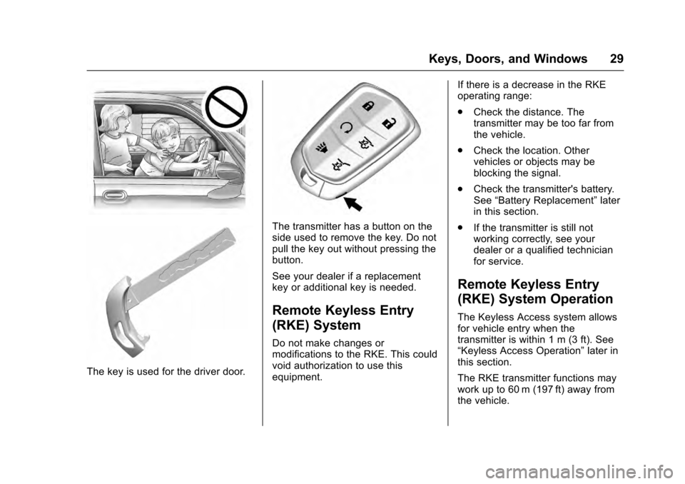 CADILLAC ESCALADE 2016 4.G Owners Manual Cadillac Escalade Owner Manual (GMNA-Localizing-MidEast-9369153) -
2016 - crc - 6/19/15
Keys, Doors, and Windows 29
The key is used for the driver door.
The transmitter has a button on the
side used t CADILLAC ESCALADE 2016 4.G Owners Manual Cadillac Escalade Owner Manual (GMNA-Localizing-MidEast-9369153) -
2016 - crc - 6/19/15
Keys, Doors, and Windows 29
The key is used for the driver door.
The transmitter has a button on the
side used t