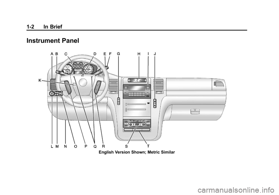 CADILLAC ESCALADE 2013 3.G Owners Manual Black plate (2,1)Cadillac Escalade/Escalade ESV Owner Manual - 2013 - CRC 2nd Edition - 10/
9/12
1-2 In Brief
Instrument Panel
English Version Shown; Metric Similar 