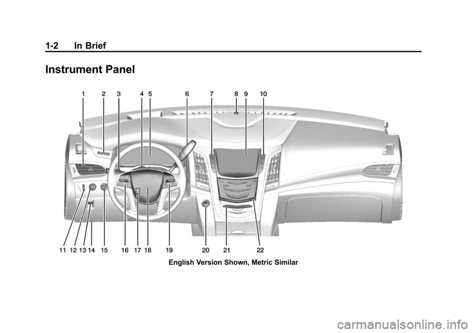 CADILLAC ESCALADE 2015 4.G Owners Manual Black plate (2,1)Cadillac Escalade Owner Manual (GMNA-Localizing-U.S./Canada/Mexico-
7063683) - 2015 - crc - 2/24/14
1-2 In Brief
Instrument Panel
English Version Shown, Metric Similar 