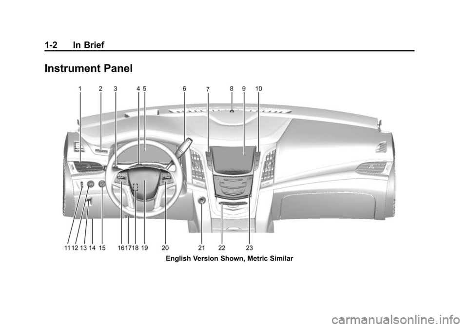 CADILLAC ESCALADE ESV 2015 4.G Owners Manual Black plate (2,1)Cadillac 2015i Escalade Owner Manual (GMNA-Localizing-U.S./Canada/
Mexico-8431501) - 2015 - CRC - 2/10/15
1-2 In Brief
Instrument Panel
English Version Shown, Metric Similar 