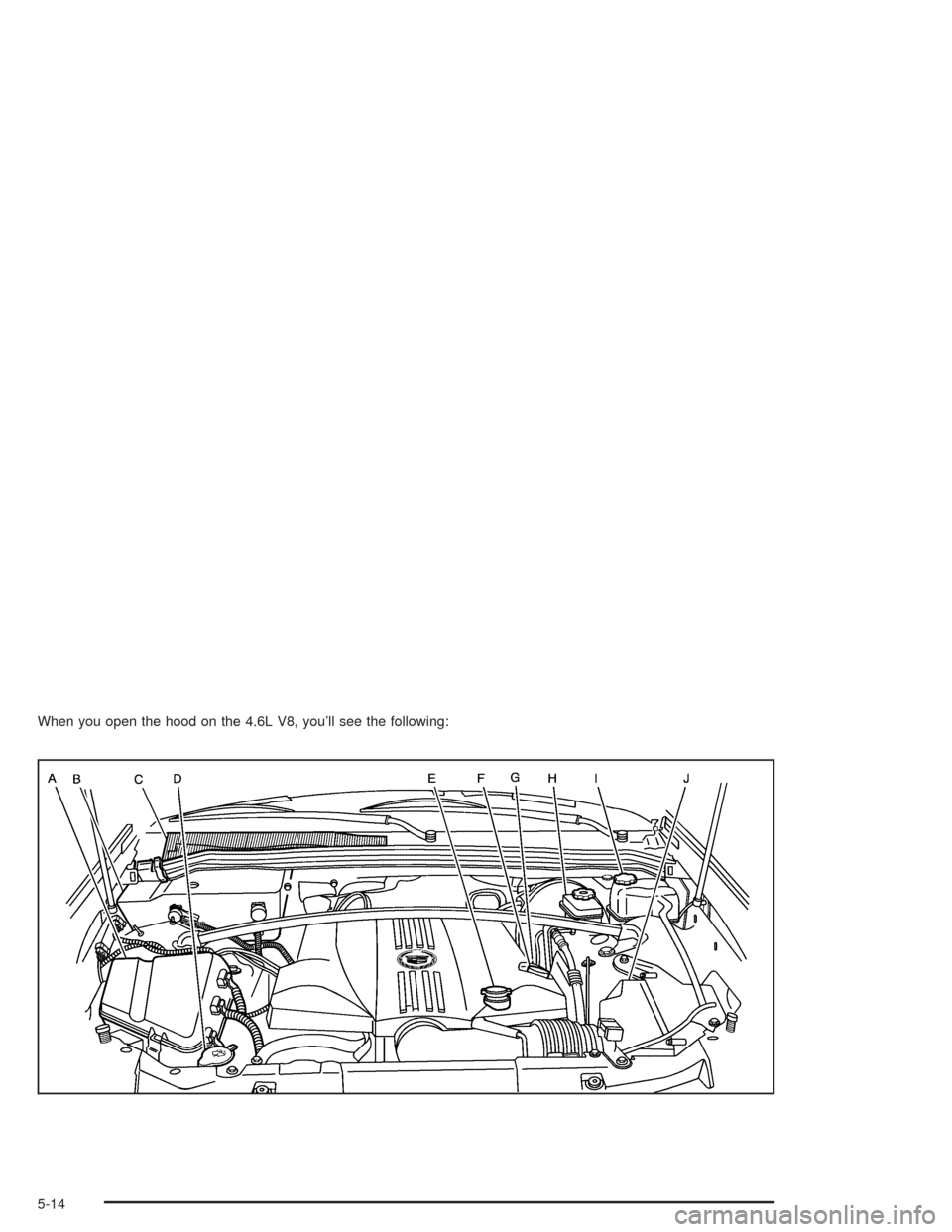 CADILLAC SRX 2004 1.G Owners Manual When you open the hood on the 4.6L V8, you’ll see the following:
5-14 