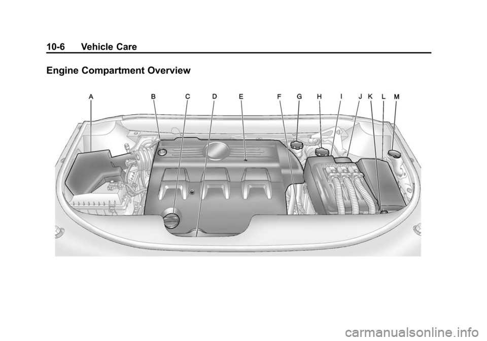 CADILLAC SRX 2012 2.G Owners Manual Black plate (6,1)Cadillac SRX Owner Manual (Include Mex) - 2012
10-6 Vehicle Care
Engine Compartment Overview CADILLAC SRX 2012 2.G Owners Manual Black plate (6,1)Cadillac SRX Owner Manual (Include Mex) - 2012
10-6 Vehicle Care
Engine Compartment Overview