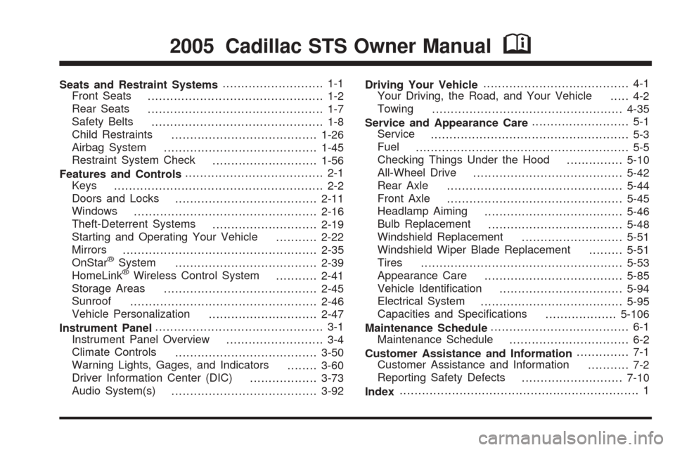 CADILLAC STS 2005 1.G Owners Manual 