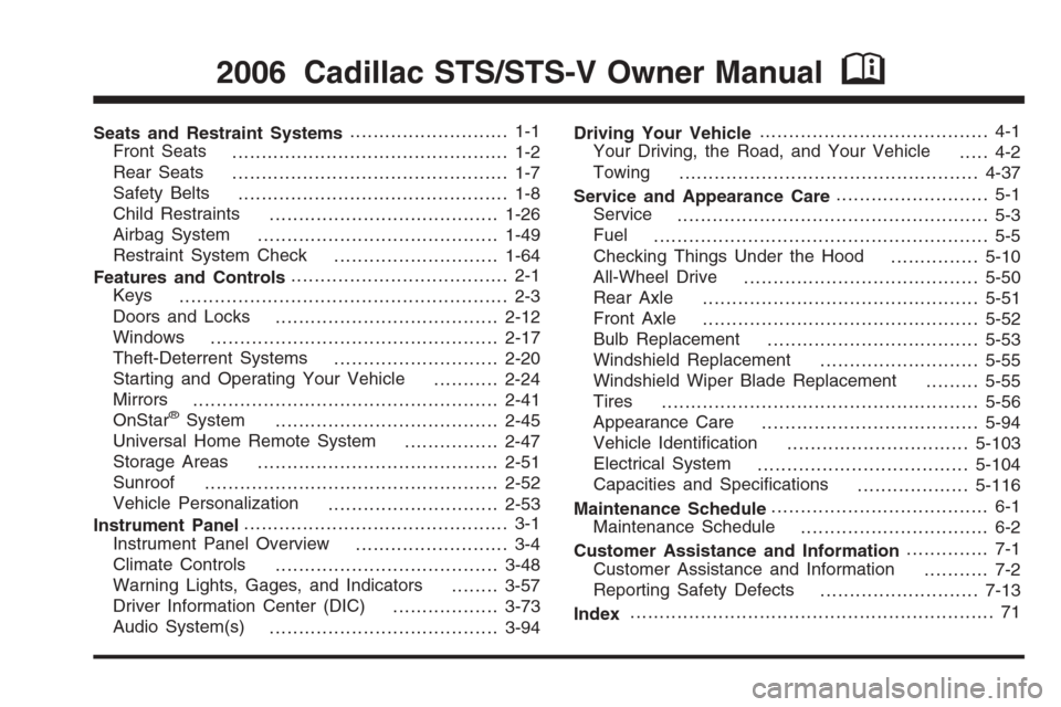 CADILLAC STS 2006 1.G Owners Manual 