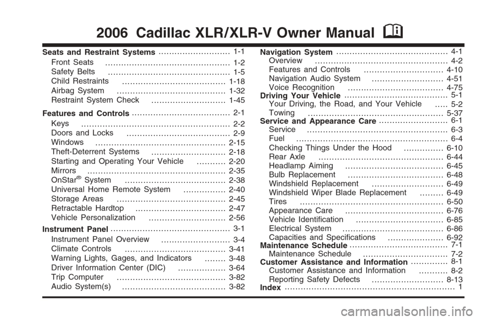 CADILLAC XLR 2006 1.G Owners Manual 