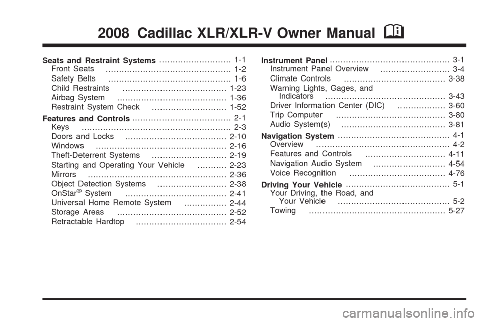 CADILLAC XLR 2008 1.G Owners Manual 